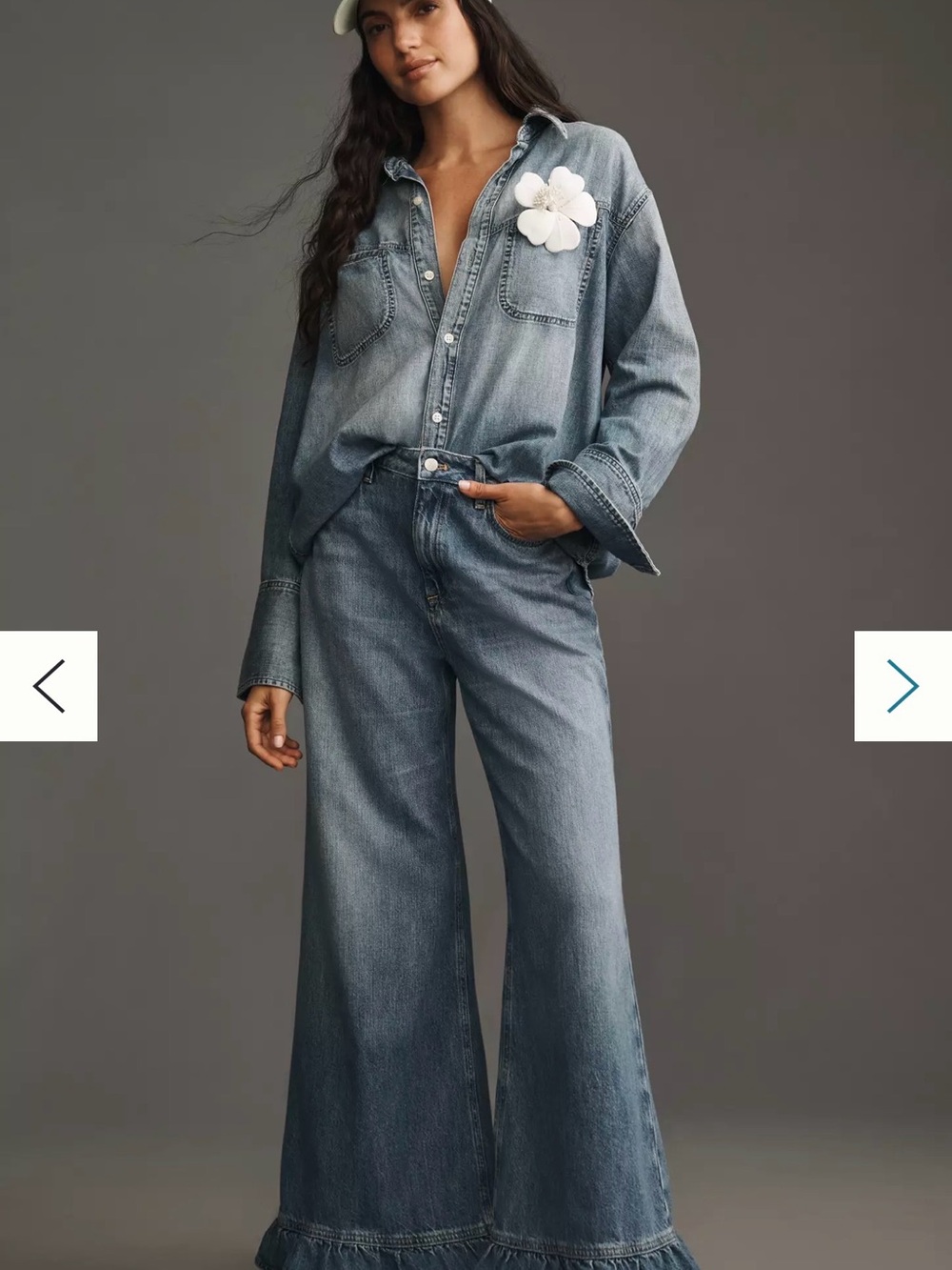 Wide Leg Ruffle-Hem Jeans - Blue - Picture 2 of 5
